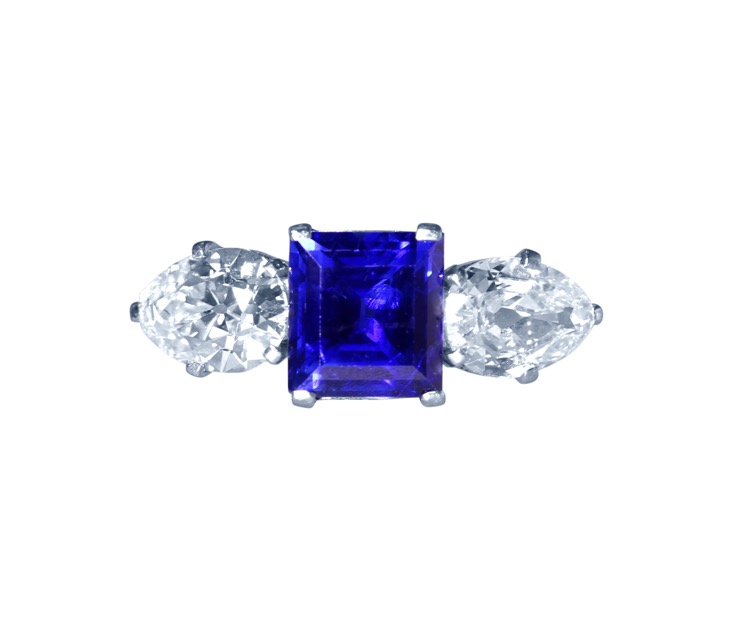 Edwardian Platinum, Kashmir Sapphire and Diamond Ring
