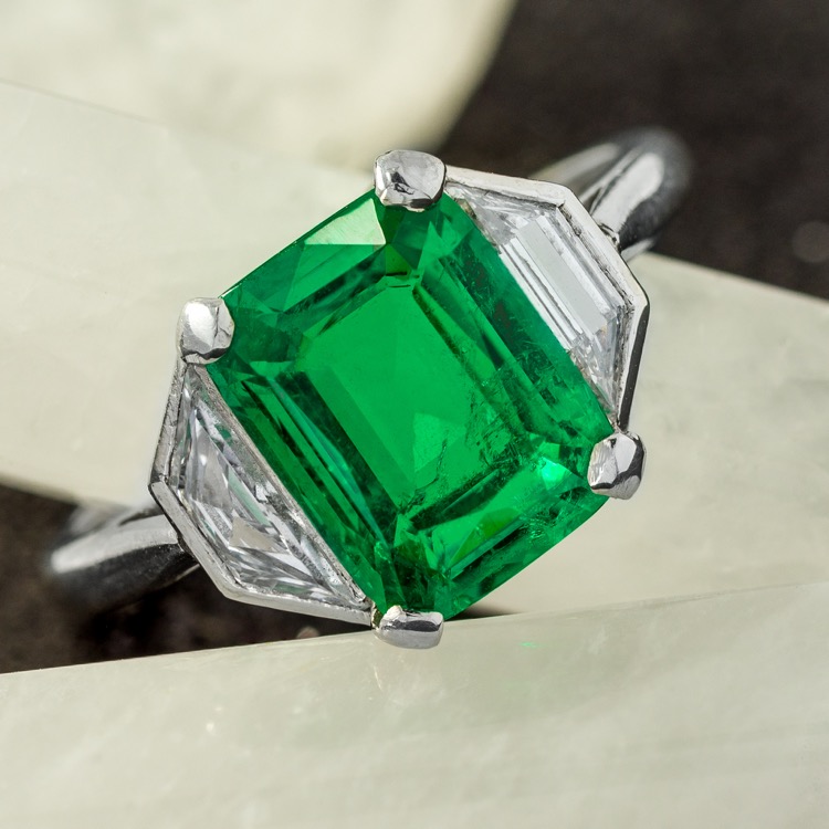 Platinum Colombian Emerald and Diamond Ring, c. 1940s