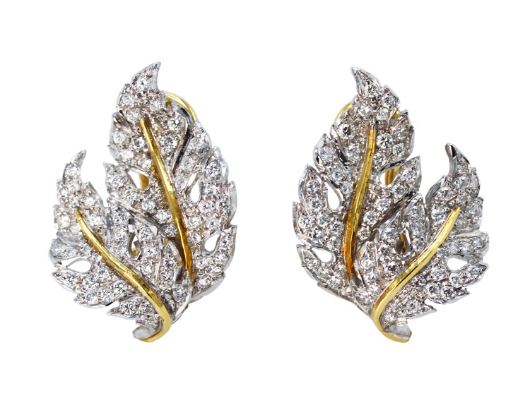 Pair of 18 Karat Two-Tone Gold and Diamond Earclips by Buccellati, Italy