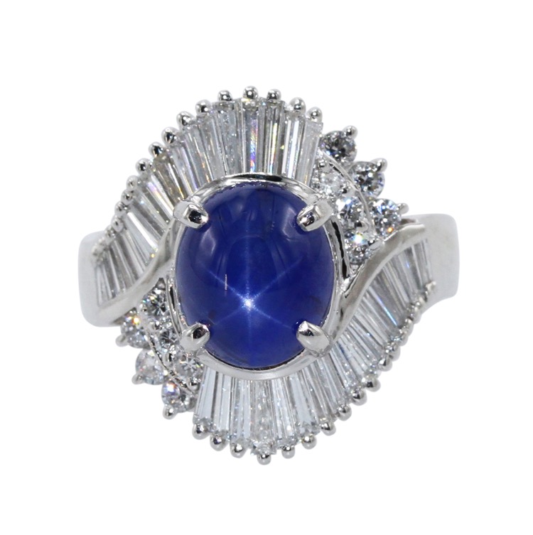 Platinum, Blue Star Sapphire and Diamond Ring