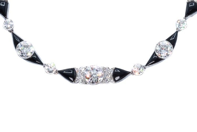 Art Deco Diamond and Onyx Necklace, Platinum