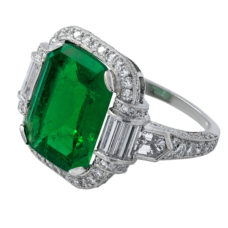 Platinum Emerald & Diamond Ring