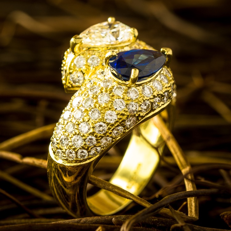 18 Karat Yellow Gold Sapphire and Diamond Bypass Ring by Cartier
