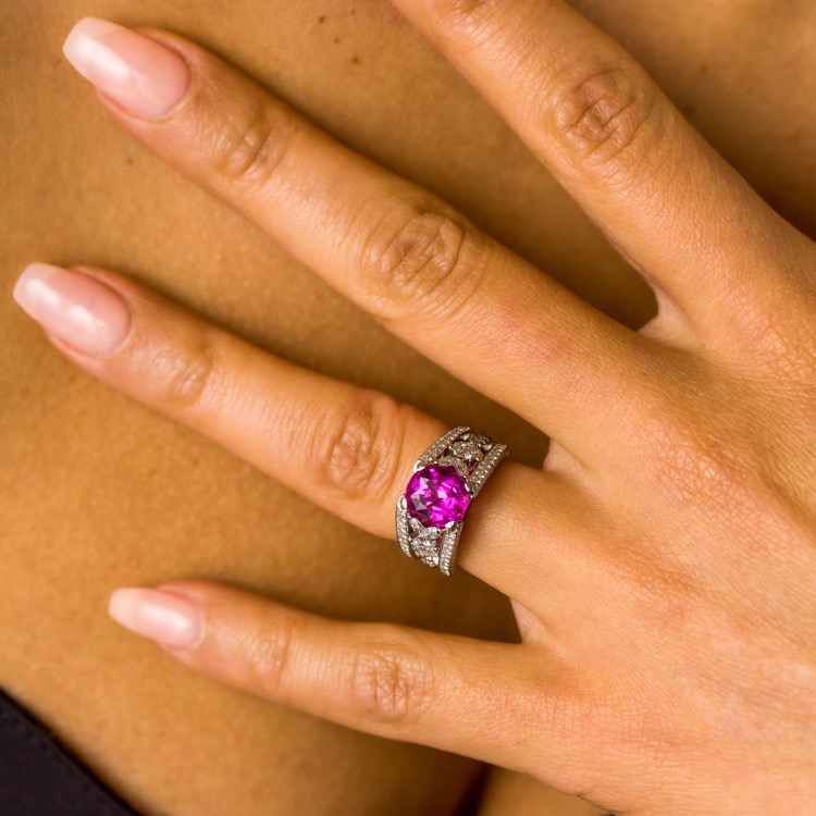Ceylon Pink Sapphire and Diamond Platinum Ring