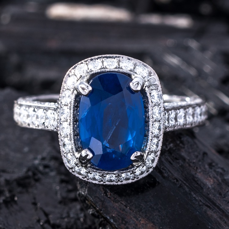No Heat Burma Sapphire and Diamond Platinum Ring | J.S. Fearnley ...