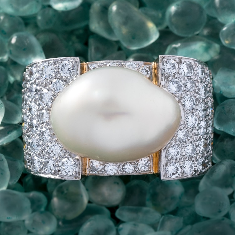 David Webb Baroque Pearl and Diamond Ring