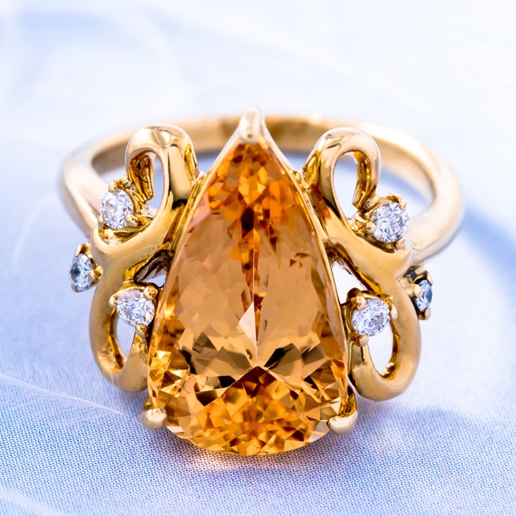 Precious Topaz and Diamond Ring, 18 Karat Yellow Gold