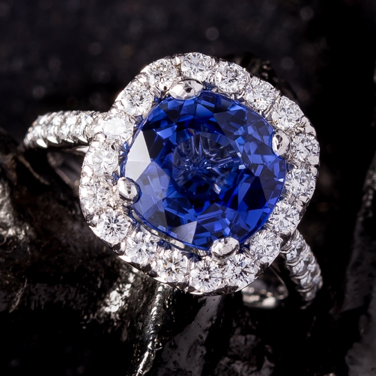 No Heat Ceylon Sapphire and Diamond Ring
