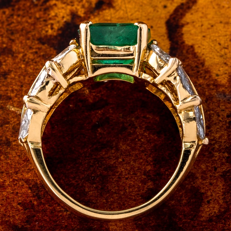 Emerald and Diamond Ring, 18 Karat Yellow Gold