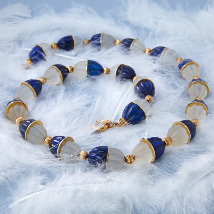 Lapis Lazuli and Frosted Rock Crystal Quartz Necklace