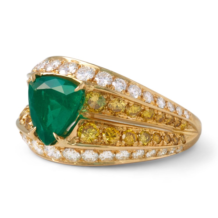 Emerald and Yellow and White Diamond Ring by Alexander Reza