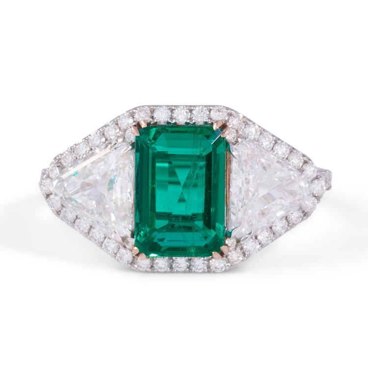 Colombian No Oil Emerald and Diamond Ring
