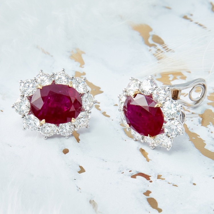 Ruby and Diamond Earrings, Platinum and 18K