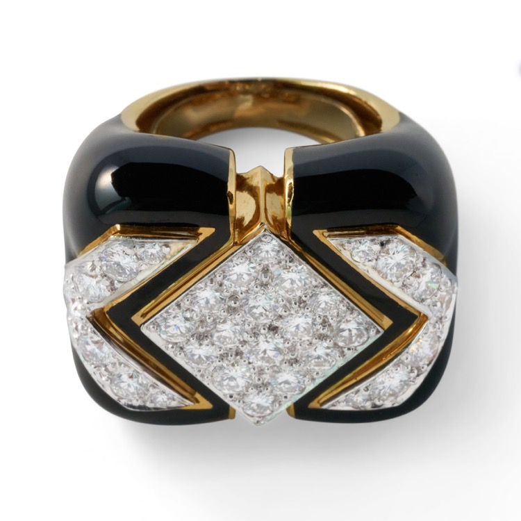 David Webb Black Enamel and Diamond Manhattan Minimalism Ring