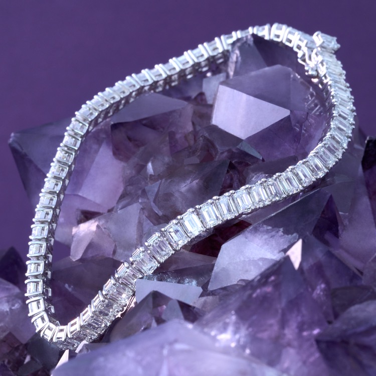 Platinum Diamond Emerald Cut Straight-Line Bracelet