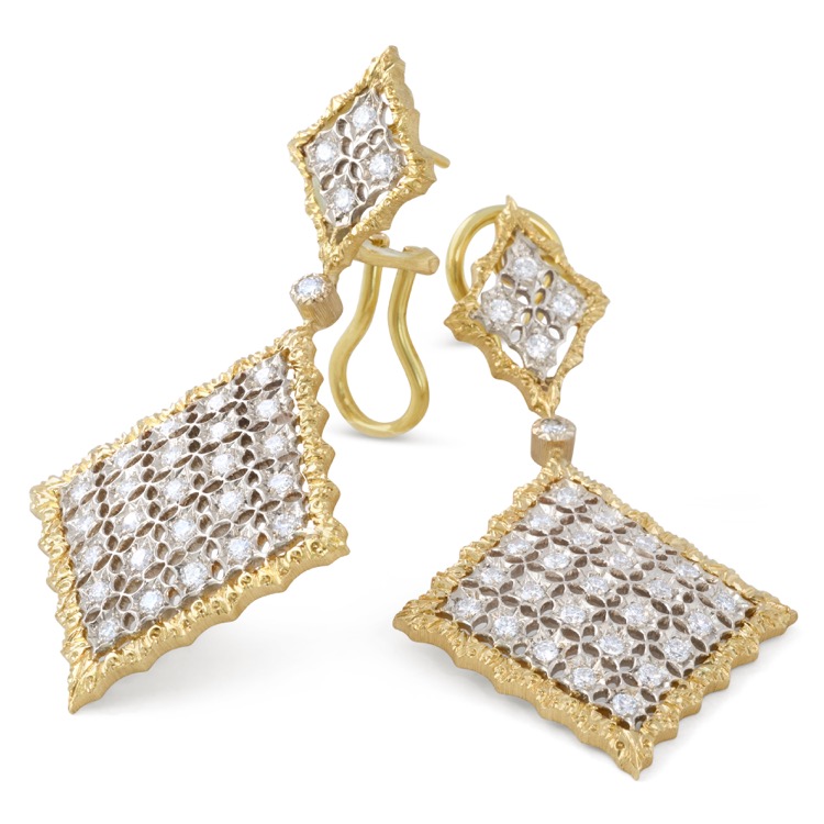 Pair of Buccellati Diamond Rhombi Pendant Earrings