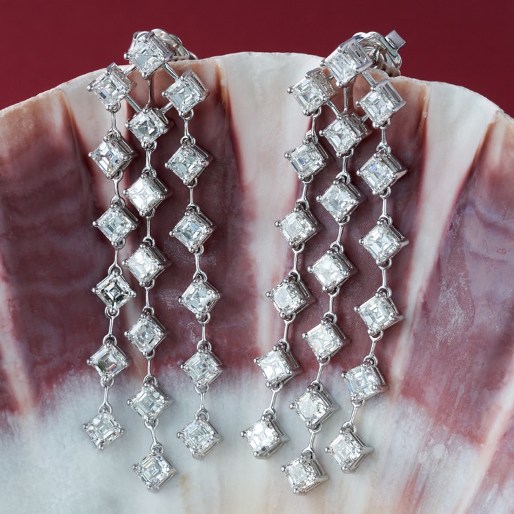 Asscher Cut Diamond Dangle Earrings in Platinum 