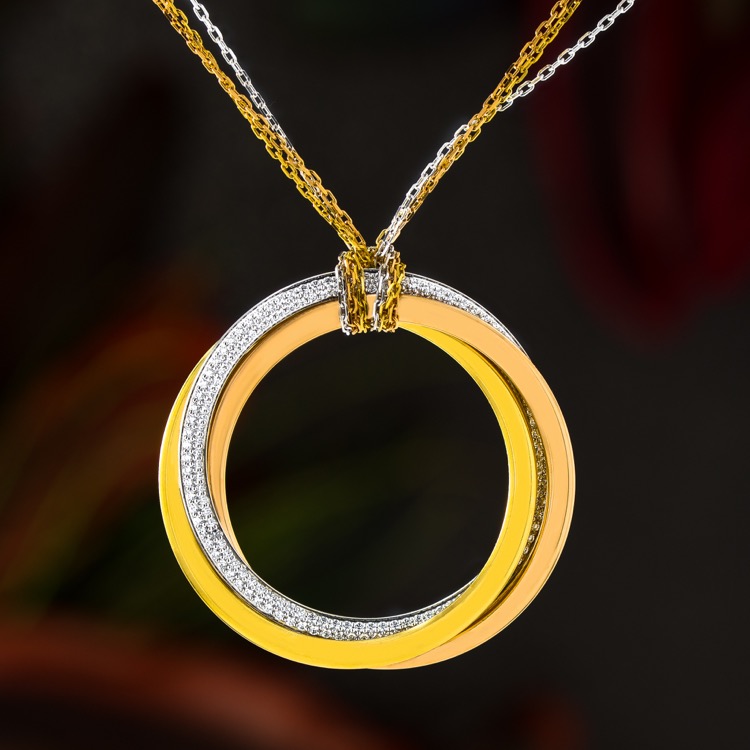 18 Karat Tri-Color Gold Diamond Trinity Pendant Necklace by Cartier