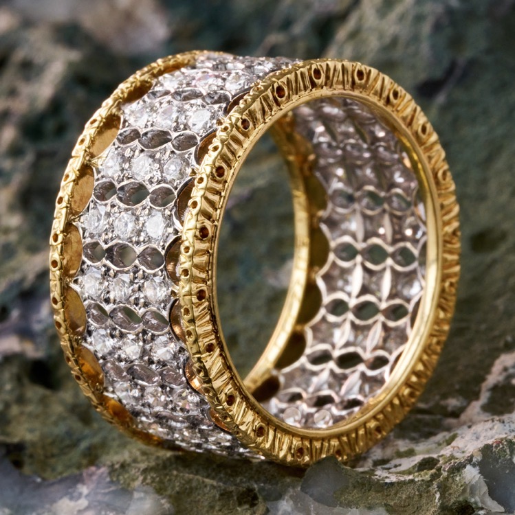 Buccellati Diamond Band Ring, 18 Karat Yellow and White Gold