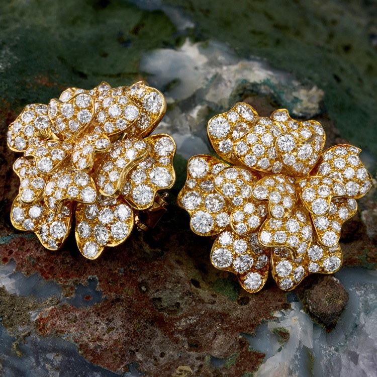 Van Cleef & Arpels Vintage Diamond Earrings, 18 Karat Yellow Gold