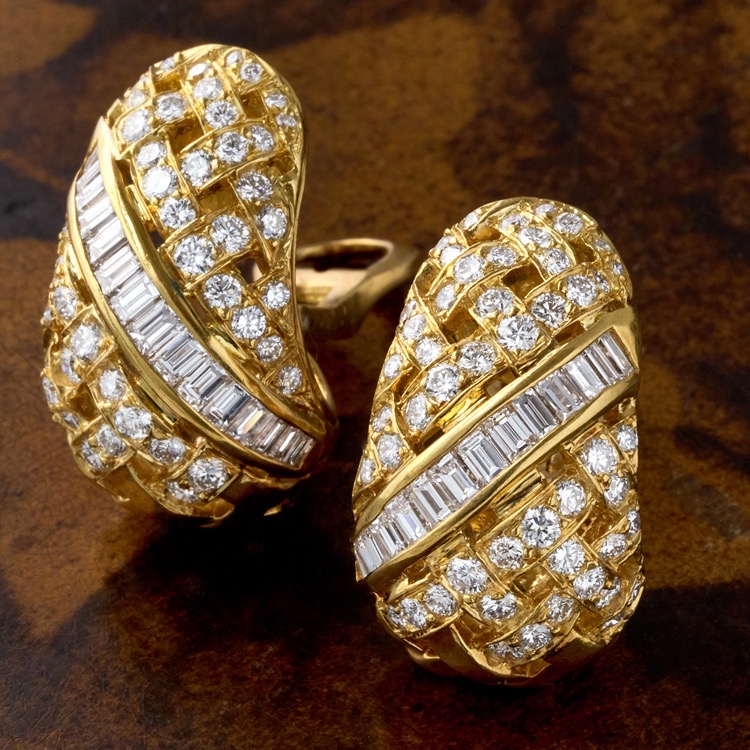 Tiffany & Co Diamond Earrings, 18 Karat Yellow Gold