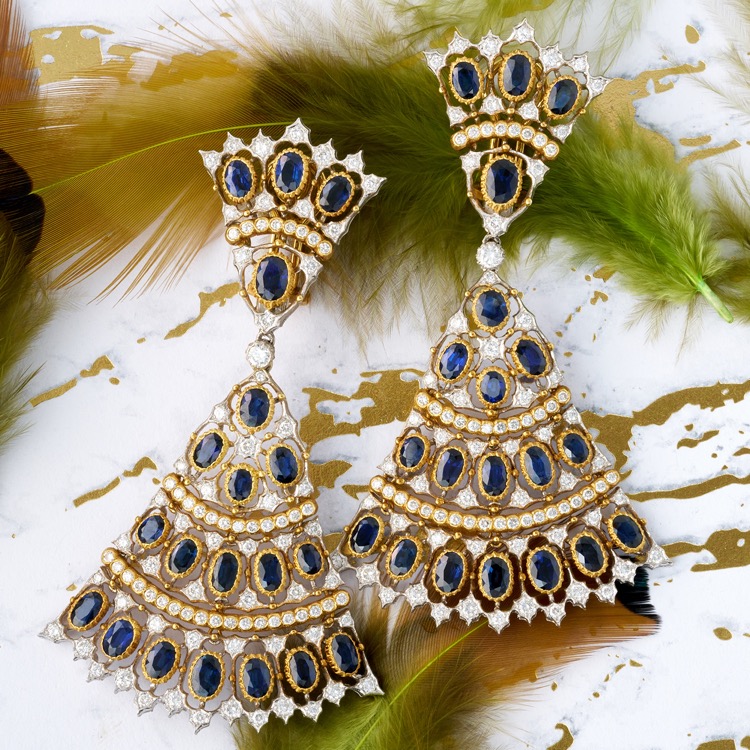 Buccellati Sapphire and Diamond Earrings, 18 Karat Yellow and White Gold