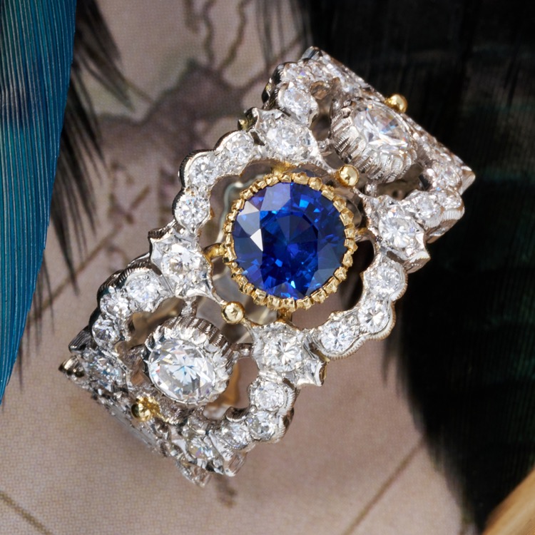 Buccellati Sapphire and Diamond Ring, 18 Karat White Gold