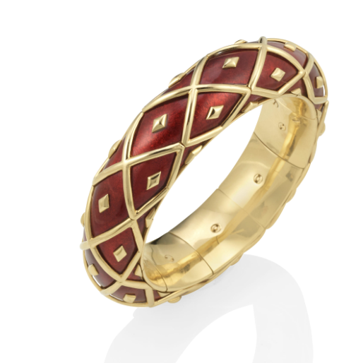 Schlumberger Red Enamel Bracelet, 18 Karat Yellow Gold