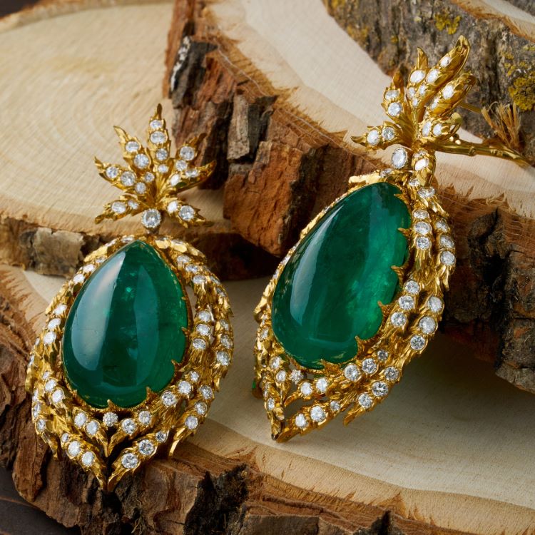 Buccellati Emerald and Diamond Day/Night Earrings, 18 Karat Yellow Gold