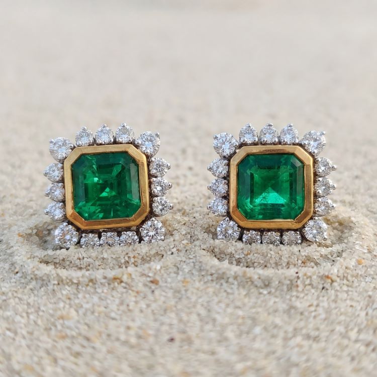 A Pair of Emerald and Diamond Earrings by Gubelin