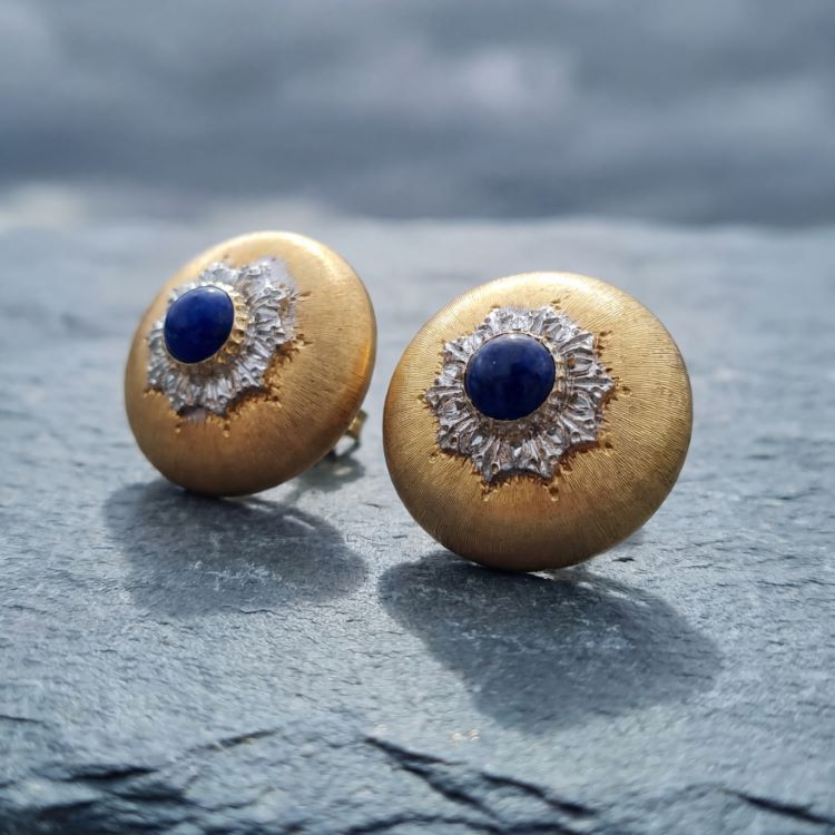 Buccellati Lapis Earrings, 18 Karat Yellow Gold