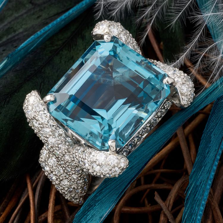 Aquamarine and Diamond Ring, Platinum