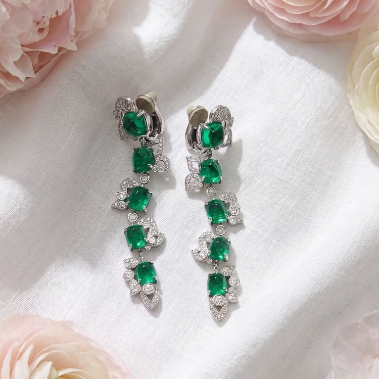 Colombian Emerald and Diamond Earrings, 18 Karat White Gold
