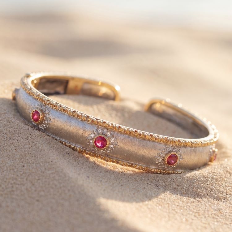 Buccellati Ruby Bracelet Cuff, 18 Karat White and Yellow Gold