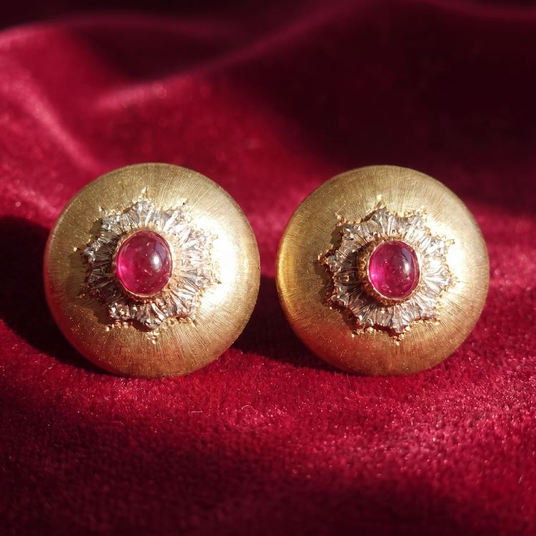 Buccellati Ruby Earrings, 18 Karat Yellow Gold