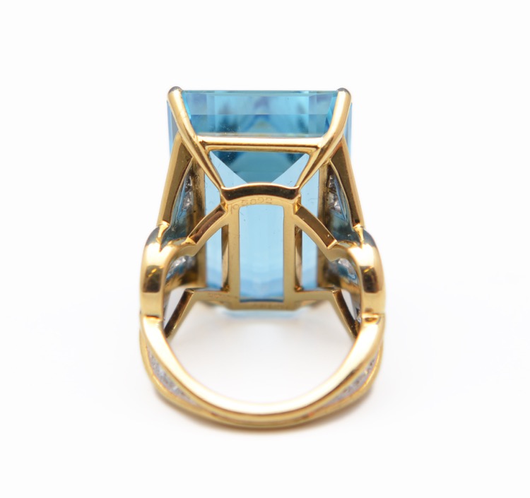 18 Karat Gold, Aquamarine and Diamond Ring by Cartier