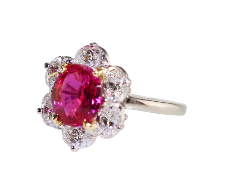 Platinum, 18 Karat Gold, Pink Sapphire and Diamond Ring by Oscar Heyman