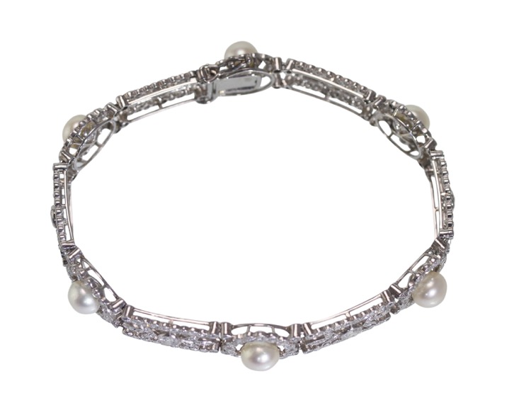 Belle Epoque Platinum, Natural Pearl and Diamond Bracelet, France