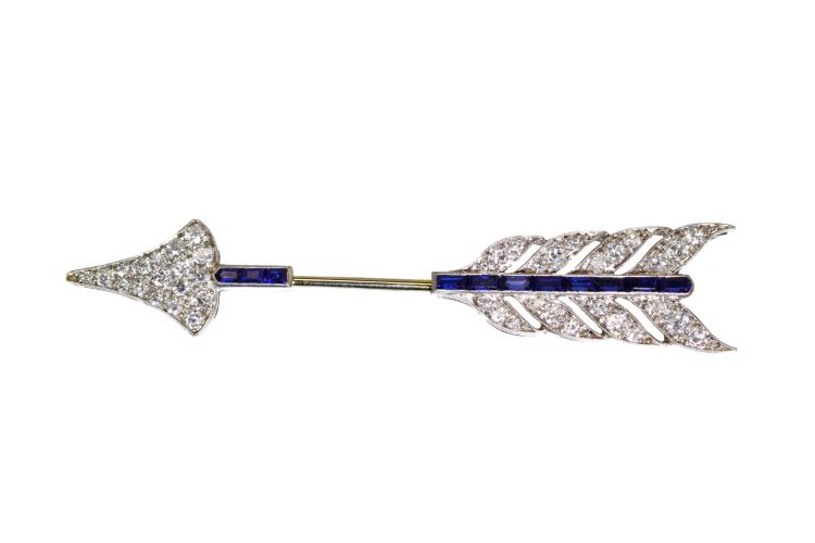 Art Deco Platinum, Sapphire and Diamond Jabot Brooch by Cartier
