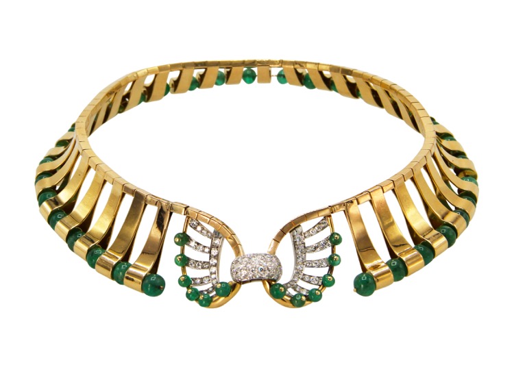 18 Karat Gold, Emerald and Diamond Necklace by Mellerio, circa 1940