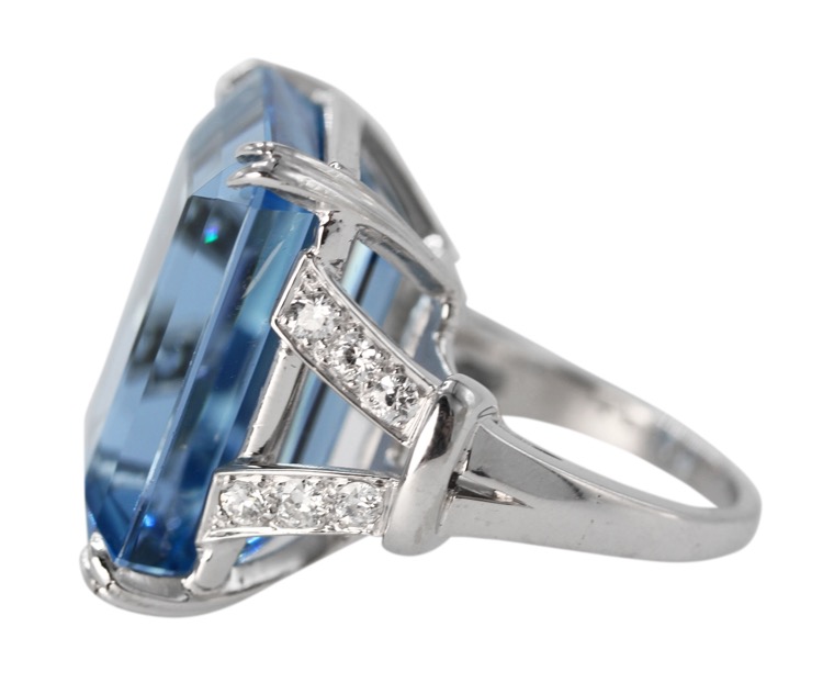 18 Karat White Gold, Aquamarine and Diamond Ring