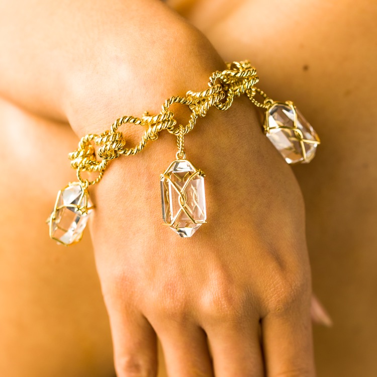 18 Karat Gold and Rock Crystal "Herkimer" Charm Bracelet by Verdura