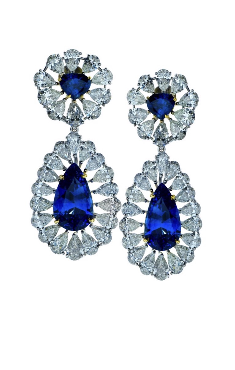 18 Karat White Gold Sapphire Diamond Earrings