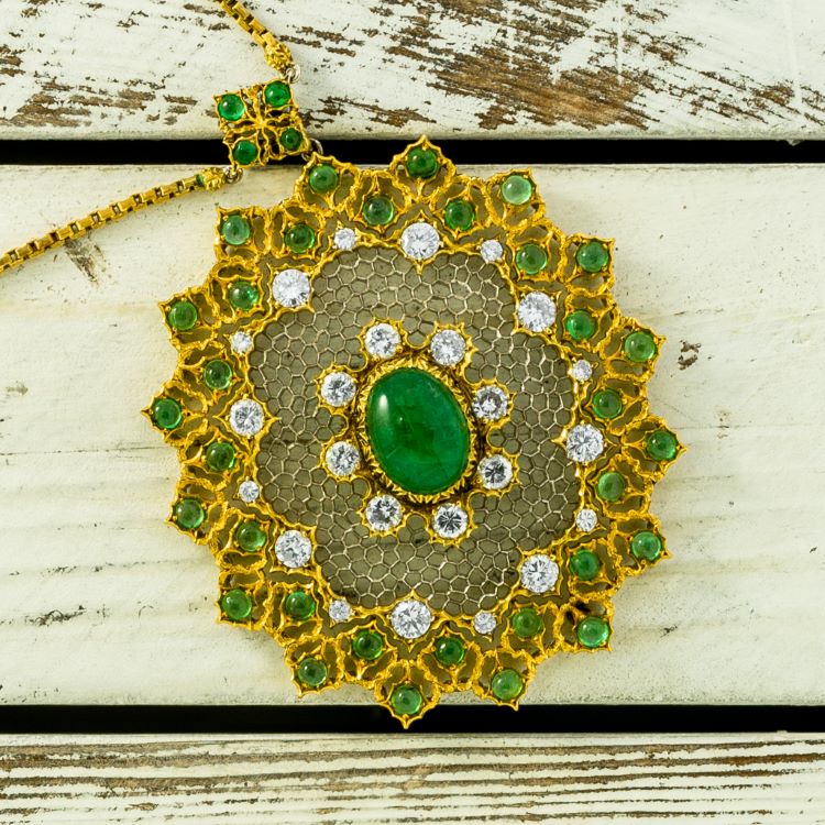 Buccellati Emerald and Diamond Tulle Pendant Necklace, Convertible