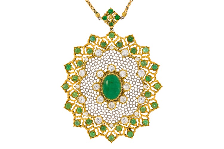 Buccellati Emerald and Diamond Tulle Pendant Necklace, Convertible