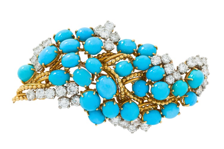 Cartier Turquoise and Diamond Brooch, French