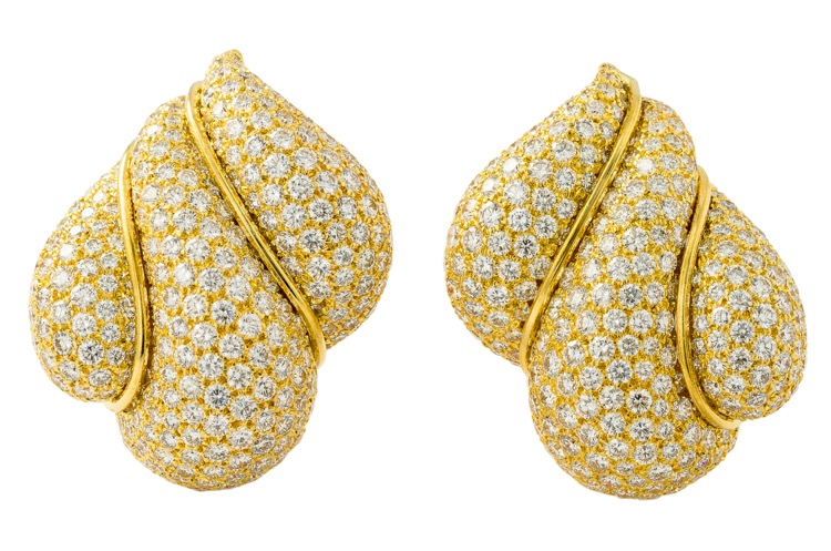 18 Karat Yellow Gold and Diamond Earrings by Henry Dunay
