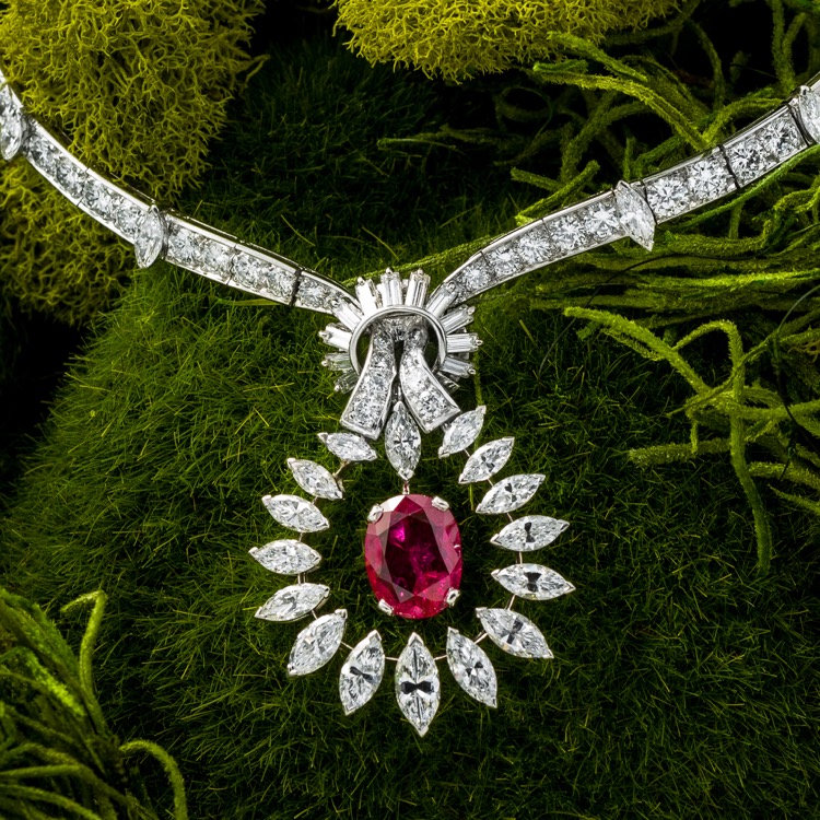 Platinum Ruby Diamond Necklace by Boucheron, Paris