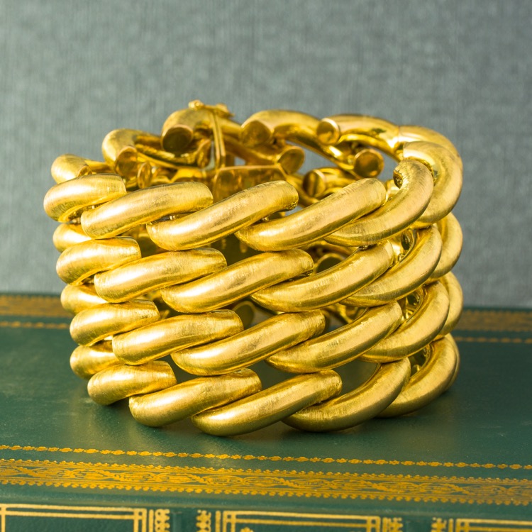18 Karat Yellow Gold 4 Row Torchon Bracelet by M. Buccellati 