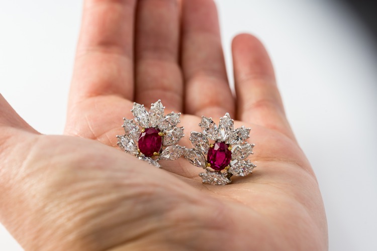 Platinum Ruby and Diamond Earrings